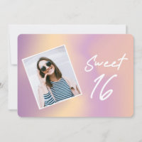 Girly Pink Gradient Photo Sweet Sixteen Birthday