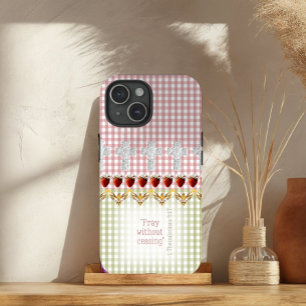 Girly Pink Green Check Cross Strawberry Dove Faith iPhone 15 Case