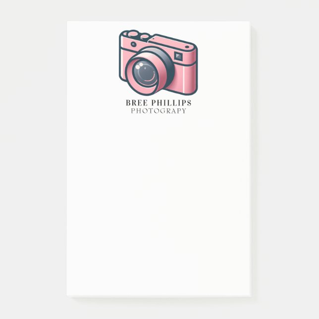 Girly Pink & Grey Camera Photography Personalised Post-it Notes (Front)