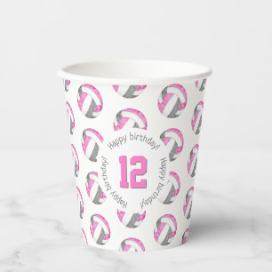 girly pink grey volleyballs birthday party paper cups