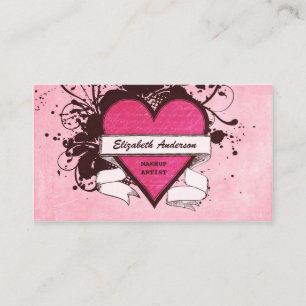 Girly Pink Grunge Heart Cosmetology Makeup Artist Business Card