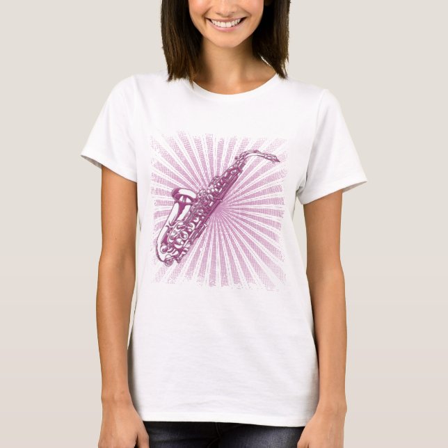 Girly Pink Grunge Saxophone T-Shirt (Front)