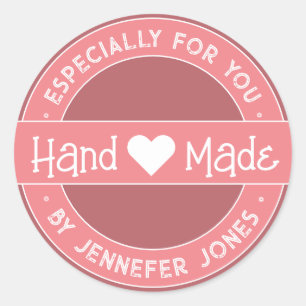 Girly Pink Handmade With Love Especially For You Classic Round Sticker
