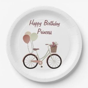 Girly Pink Happy Birthday Princess Bike Balloons Paper Plate