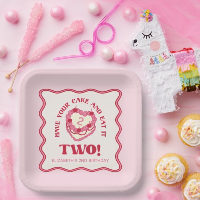 Girly Pink Have Your Cake and Eat It Two Birthday Paper Plate (Party)