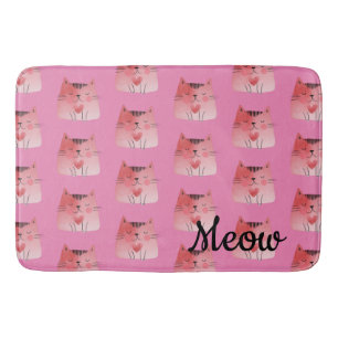 Girly Pink Heart Cats Bath Mat