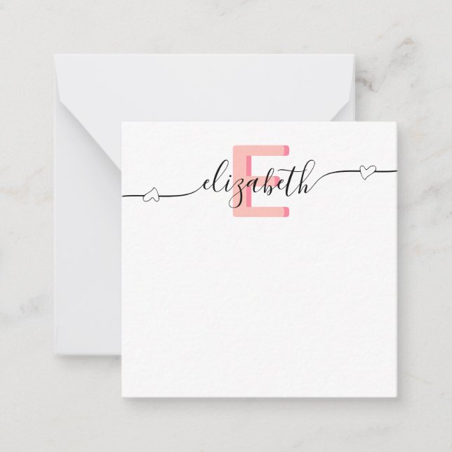 Girly Pink Heart Script Monogram Card (Front)