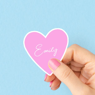 Girly Pink Heart Sticker with Name