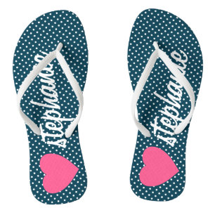 Girly Pink Heart with Trendy Polka Dots and Name Jandals