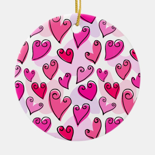 Girly Pink Hearts Cute Romantic Valentines Day  Ceramic Tree Decoration (Front)