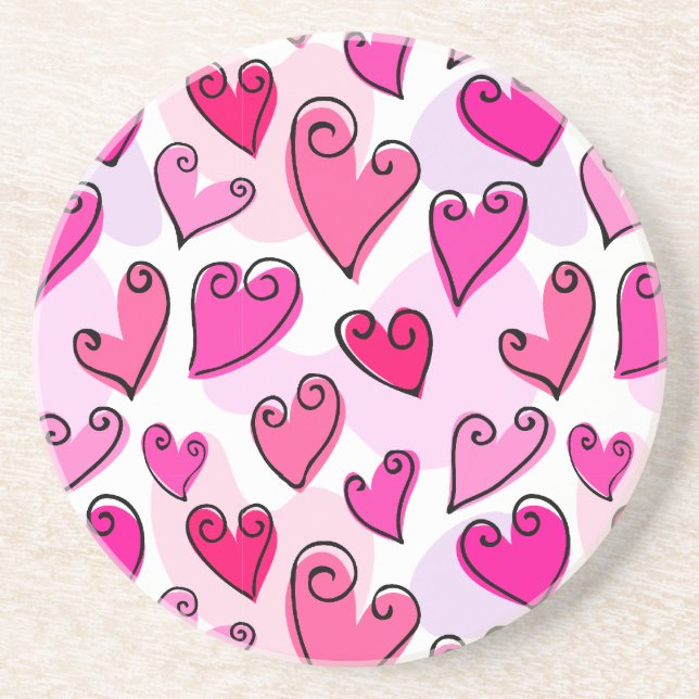 Girly Pink Hearts Cute Romantic Valentines Day  Coaster (Front)