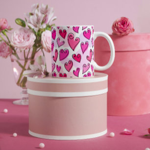 Girly Pink Hearts Cute Romantic Valentines Day Coffee Mug