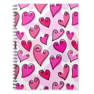 Girly Pink Hearts Cute Romantic Valentines Day Spiral Notebook
