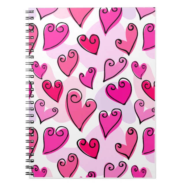 Girly Pink Hearts Cute Romantic Valentines Day  Spiral Notebook (Front)