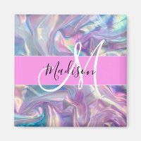 Girly Pink Holographic Iridescent Monogram Name