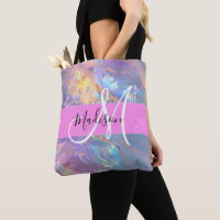 Girly Pink Holographic Iridescent Monogram Name