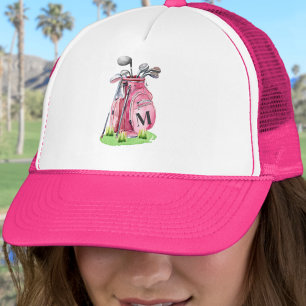Girly Pink Initial Monogram Trucker Hat