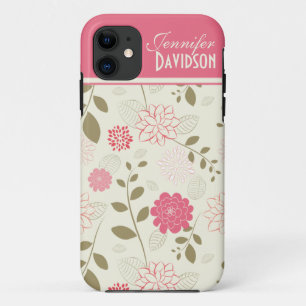 Girly Pink Ivory Tan Floral Monogram iPhone5 iPhone 11 Case