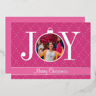 Girly Pink JOY Picture Holiday Card