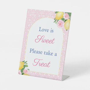 Girly Pink Lemon Take A Treat Bridal Shower Favour Pedestal Sign
