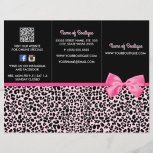 Girly Pink Leopard Print Bow Boutique Brochure