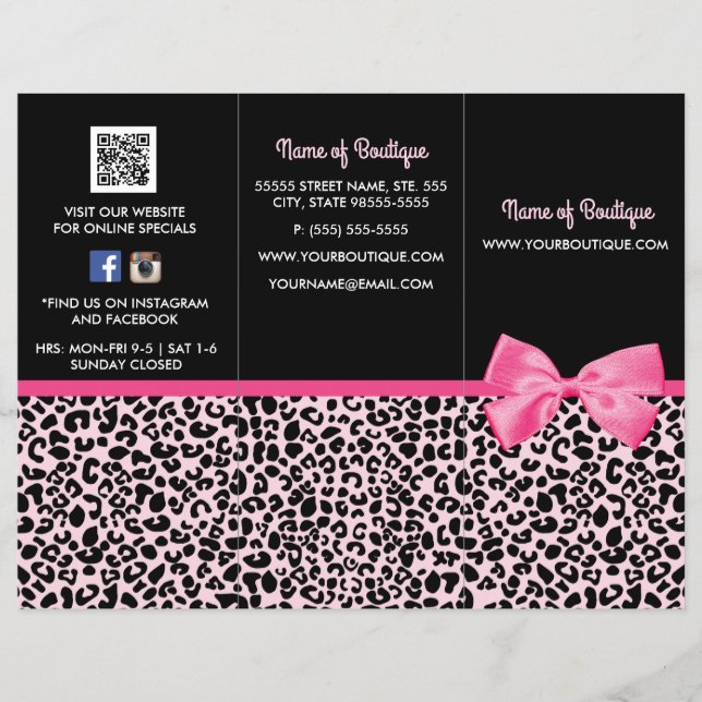 Girly Pink Leopard Print Bow Boutique Brochure (Front)