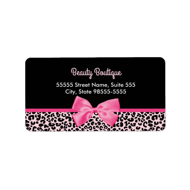 Girly Pink Leopard Print Cute Bow Beauty Boutique Label (Front)