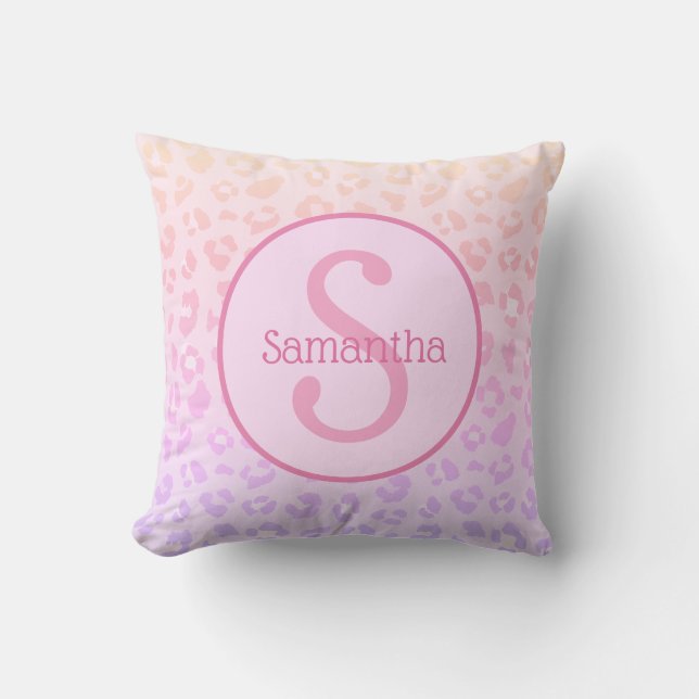 Girly Pink Leopard Print Personalised Monogram Cushion (Front)