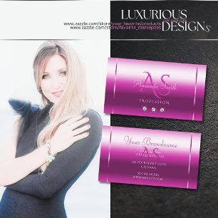 Girly Pink Lilac Shimmer Sparkle Diamonds Monogram Business Card