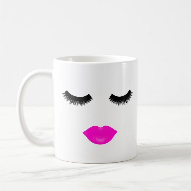 Girly Pink Lips and Lashes Coffee Mug (Left)