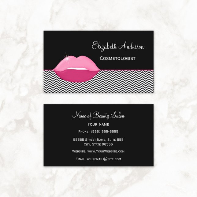 Girly Pink Lips Chevron Cosmetologist Business Card (Girly Pink Lips Chevron Cosmetologist Business Cards)