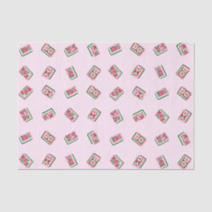 Girly Pink Mahjong Floral tiles Tissue Paper
