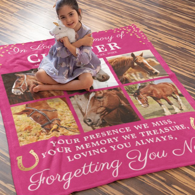 Girly Pink Memorial Horse Photo Fleece Blanket (Creator Uploaded)