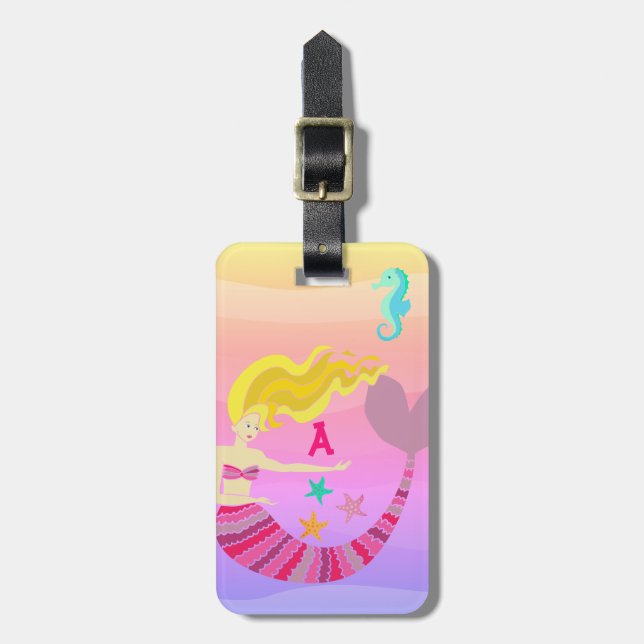 Girly Pink Mermaid Luggage Tag (Front Vertical)
