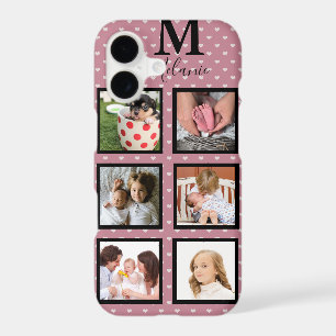 Girly Pink Micro Hearts 6 Photo & Monogram
