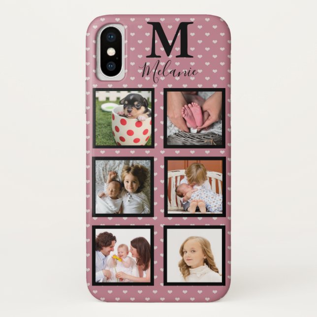 Girly Pink Micro Hearts 6 Photo & Monogram Case-Mate iPhone Case (Back)