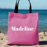 Girly Pink Minimalist Personalised Tote<br><div class="desc">Fun,  flirty pink with simple vertical block lettering to personalise for each guest at the bachelorette party. Pretty keepsake favour for any event-bachelorette,  girls weekend,  family reunion,  pool party and more! Message me if you want something different than what you see here-happy to create something custom for you.</div>