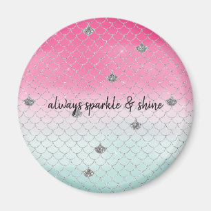 Girly Pink Mint Silver Glitter Mermaid Magnet