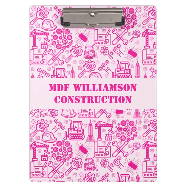 girly pink modern Architectural Blueprint Engineer Clipboard (Front)