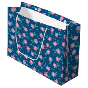 Girly pink modern floral botanical large gift bag