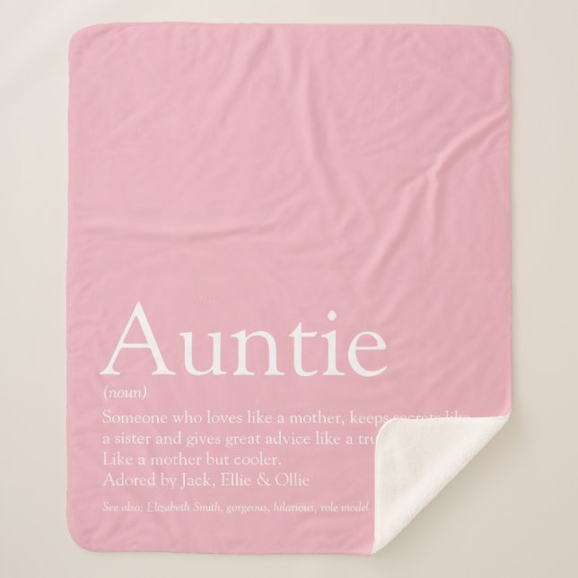 Girly Pink Modern Fun Cool Aunt Auntie Quote Sherpa Blanket (Front)