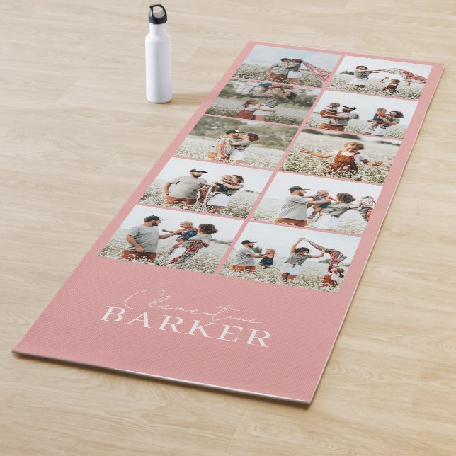 Girly pink modern minimal elegant photo collage yoga mat (In Situ)