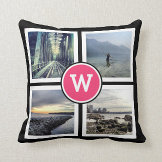 Girly Pink Monogram Instagram Photos 2 Sided Cushion