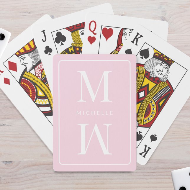 Girly Pink Monogram Minimalist Initial Modern Name Playing Cards (Girly Pink Monogram Minimalist Initial Modern Name Poker Cards)