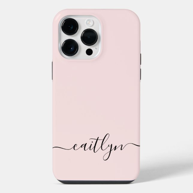 Girly Pink Monogram Modern Script Personalised iPhone Case (Back)