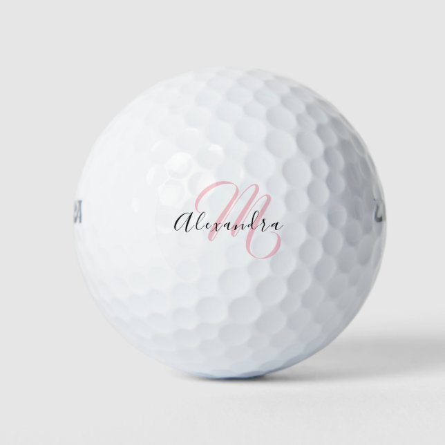 Girly Pink Monogram Name Initial Script Golf Balls (Front)