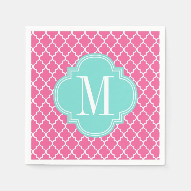 Girly Pink Moroccan Tiles Lattice Personalised Napkin (Front)