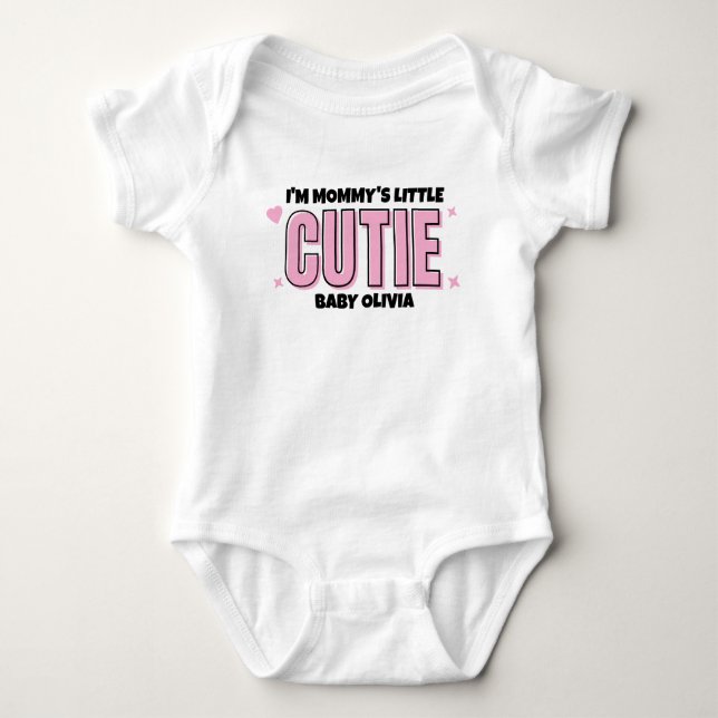 Girly Pink Mummy Little Cutie Personalised  Baby Bodysuit (Front)