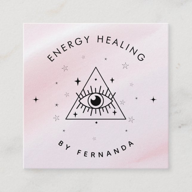 Girly Pink Mystic Magic Eye Energy Healing Sparkly Square Business Card (Front)