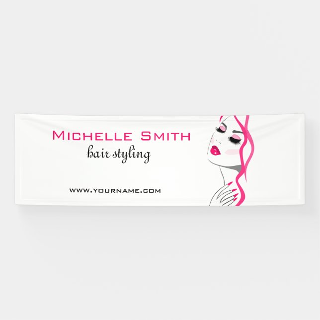 Girly Pink Nail Salon Hair Stylist Makeup Artist Banner (Horizontal)
